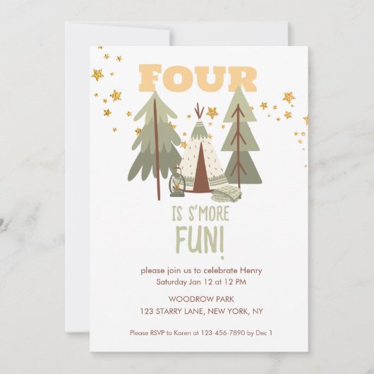 キャンピングアドベンチャーズモア4誕生日 招待状 (正面)