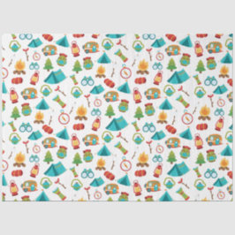 キャンピングアドベンチャーパターンオンホワイト 薄葉紙