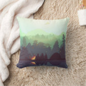 キャンピングアドベンチャーフォレストマウンテンイラストレーション クッション (ブランケット)