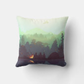 キャンピングアドベンチャーフォレストマウンテンイラストレーション クッション (裏面)