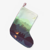 キャンピングアドベンチャーフォレストマウンテンイラストレーション スモールクリスマスストッキング (正面 (吊り時))