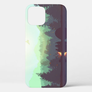 キャンピングアドベンチャーフォレストマウンテンイラストレーション iPhone 12ケース