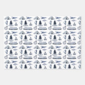 キャンピングアドベンチャーブルーハンドドラウンドラッピング紙 ラッピングペーパーシート (正面)