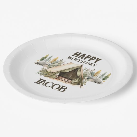 キャンピングアドベンチャー子供の誕生日パーティー ペーパープレート (アングル)