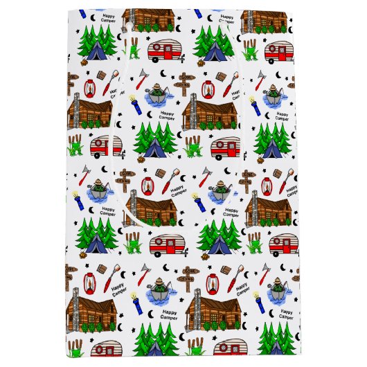 キャンピングアミッドウェストをテーマにした誕生日 ミディアムペーパーバッグ (正面)