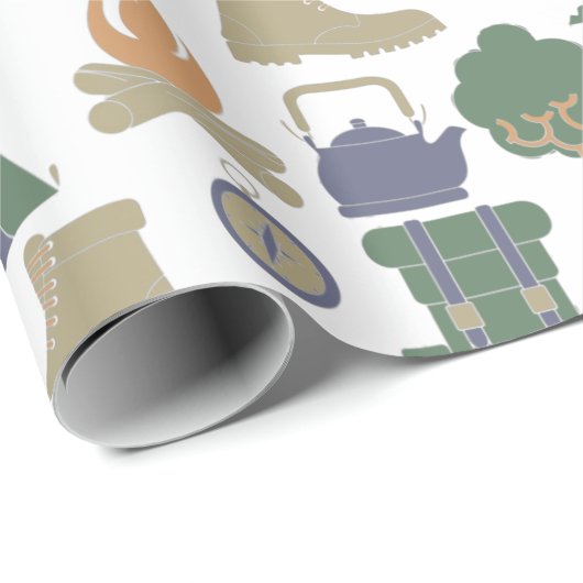 キャンピングアンドアウトドアギアキャンパーパターン(の模様が)ある ラッピングペーパー (ロールコーナー)