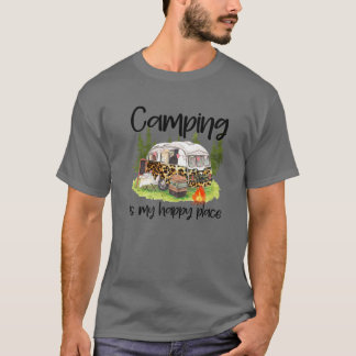 キャンピングイズマイハッピープレイスキャンピングウーマンキャンパーカム Tシャツ