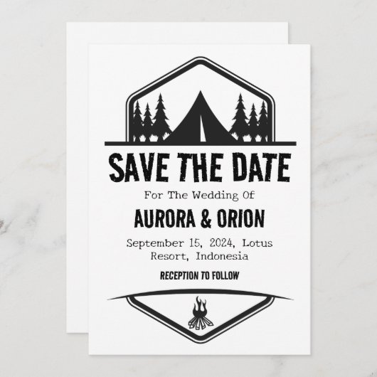 キャンピングウェディングは日付カードを保存 招待状 (正面/裏面)