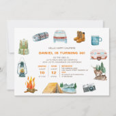 キャンピングウォーターカラーアイコンアウトドア誕生日 招待状 (正面)