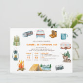 キャンピングウォーターカラーアイコンアウトドア誕生日 招待状 (スタンド正面)