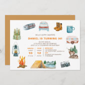 キャンピングウォーターカラーアイコンアウトドア誕生日 招待状 (正面/裏面)