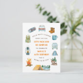 キャンピングウォーターカラーキャンプアウトドア誕生日 インビテーションポストカード (スタンド正面)