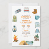 キャンピングウォーターカラーキャンプアウトドア誕生日 招待状 (正面)