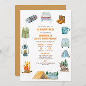 キャンピングウォーターカラーキャンプアウトドア誕生日 招待状 (正面/裏面)