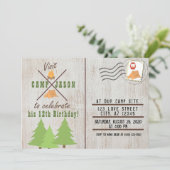 キャンピングウッドフランネルプレイドポストカード誕生日 招待状 (スタンド正面)