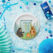 キャンピングウッドランドアニマルズベビーシャワー ペーパープレート (パーティー)