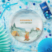 キャンピングウッドランドウォーターカラーテントキャンプアウト誕生日 ペーパープレート (パーティー)