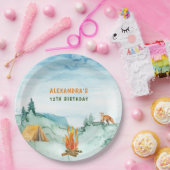 キャンピングウッドランドウォーターカラーテントキャンプアウト誕生日 ペーパープレート (パーティー)