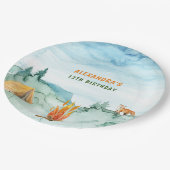 キャンピングウッドランドウォーターカラーテントキャンプアウト誕生日 ペーパープレート (アングル)