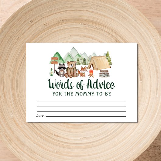 キャンピングウッドランド動物アドバイスベビーシャワー エンクロージャーカード