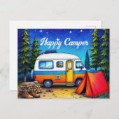 キャンピングカンパーバンウォーターカラー自然 シーズンポストカード (正面/裏面)