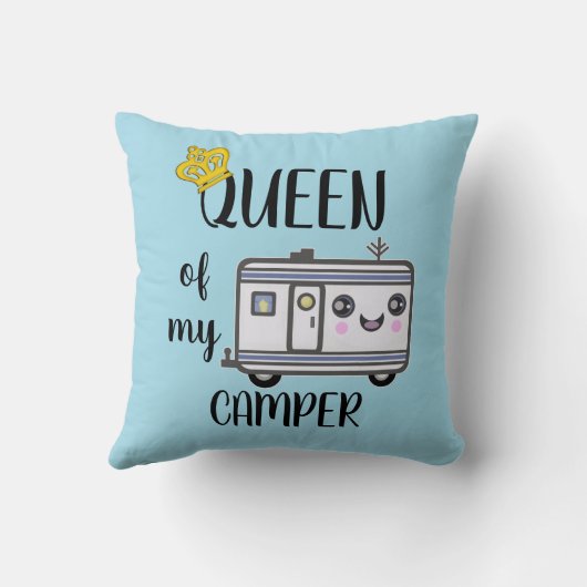キャンピングカーのキャンプのおもしろいなRVingのライフスタイルの枕青 クッション (裏面)