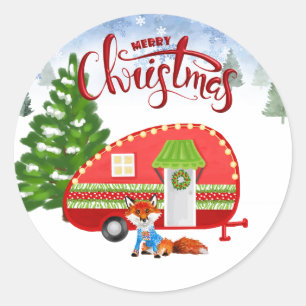 キャンピングカーのクリスマスのステッカー ラウンドシール