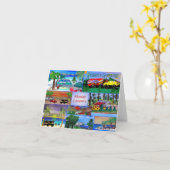 キャンピングカーのコラージュアートのキャンパークリスマスカード カード (黄色い花)