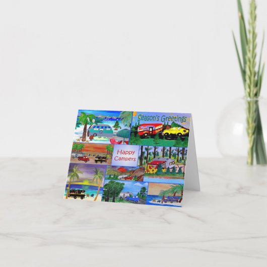 キャンピングカーのコラージュアートのキャンパークリスマスカード カード (正面)