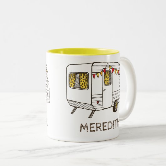 キャンピングカートレーラーのキャラバンのパーソナライズなコーヒー・マグ ツートーンマグカップ (正面右)