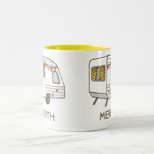 キャンピングカートレーラーのキャラバンのパーソナライズなコーヒー・マグ ツートーンマグカップ (中央)
