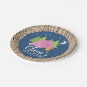 キャンピングガールバースデーパーティープレート木材の背景 ペーパープレート (アングル)