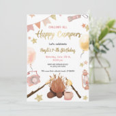 キャンピングガール誕生日ボンファイア招待状 招待状 (スタンド正面)