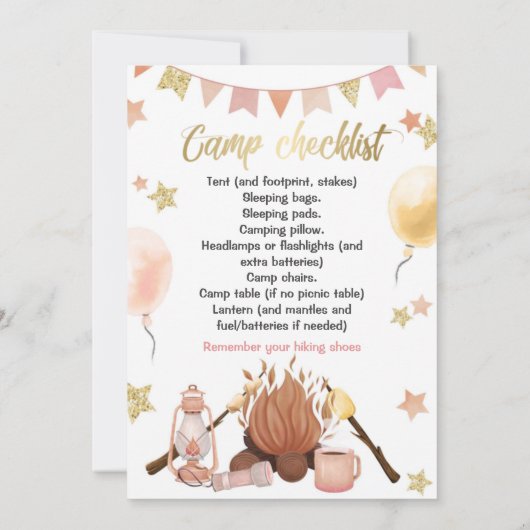 キャンピングガール誕生日ボンファイア招待状 招待状 (裏面)