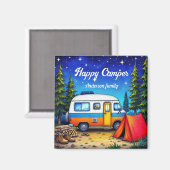 キャンピングキャンパーブルーグリーン自然ハイキング マグネット (正面/裏面)