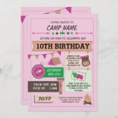 キャンピングキャンプアウトバグバースデーパーティーガールズ招待状 招待状 (正面/裏面)
