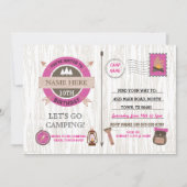 キャンピングキャンプアウトバースデーパーティーピンクガールズ招待状 招待状 (正面)