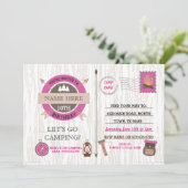 キャンピングキャンプアウトバースデーパーティーピンクガールズ招待状 招待状 (スタンド正面)