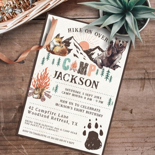 キャンピングキャ素朴ンプ誕生日 招待状