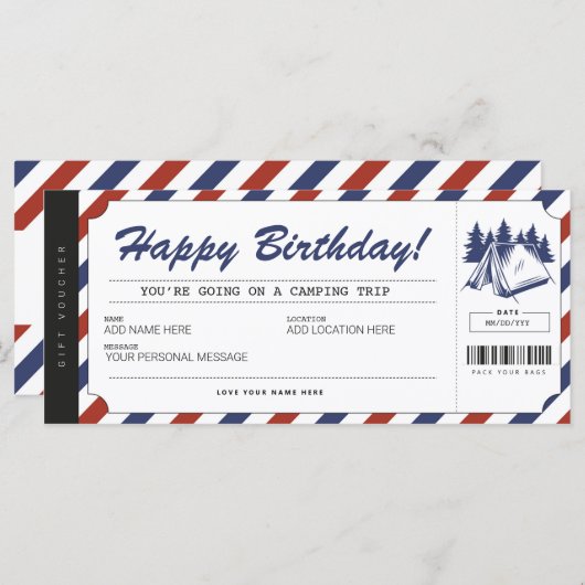 キャンピングギフトバウチャーサマーキャンプ証明書 (正面/裏面)