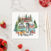 キャンピングクリスマスをテーマにしたキャンピングカー スタンダードカクテルナプキン (インサイチュ)