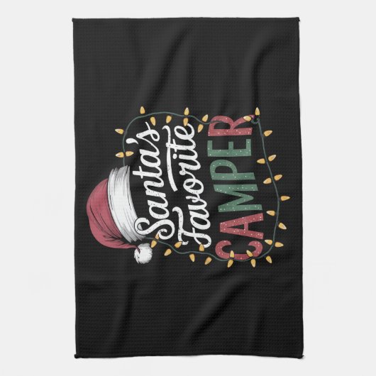 キャンピングクリスマスサンタお気に入りのカンパーギフト キッチンタオル (縦)