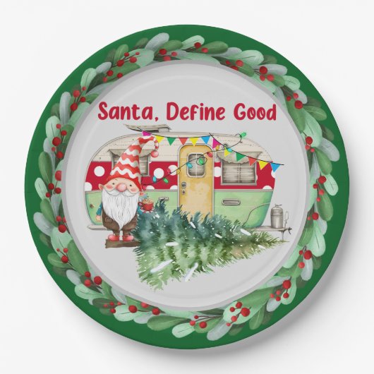 キャンピングクリスマステーマ ペーパープレート (正面)