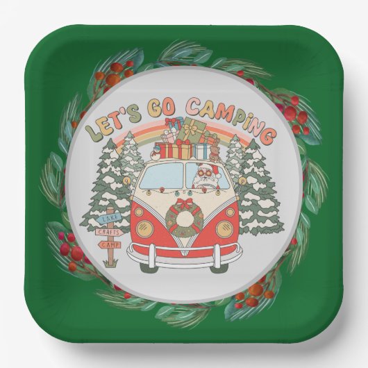 キャンピングクリスマステーマ ペーパープレート (正面)