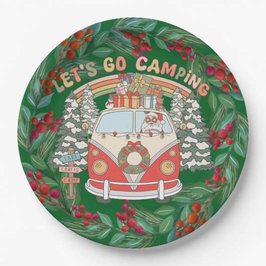 キャンピングクリスマステーマ ペーパープレート (正面)