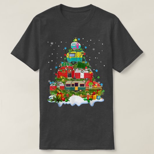 キャンピングクリスマスライトツリーデコレーションキャンパーXm Tシャツ (デザイン正面)