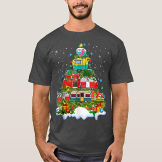キャンピングクリスマスライトツリーデコレーションキャンパーXm Tシャツ