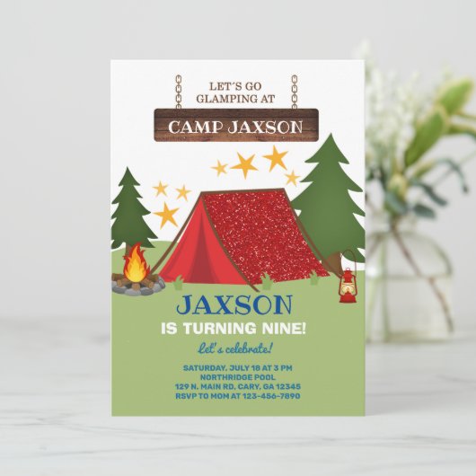 キャンピンググランプ男の子の誕生日の招待。 招待状 (スタンド正面)