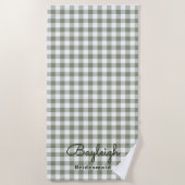 キャンピンググリーン市松模様にブリーズメイド ビーチタオル (正面)