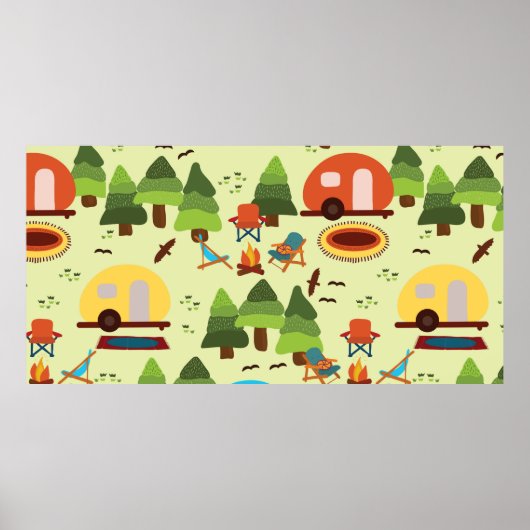 キャンピングシーン – キャラバン、キャンピングチェア、ファイヤープラック ポスター (正面)